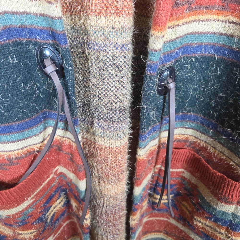 Cruel Sweater Open Cardigan Duster Women's Large Western Wear Aztec w/ Ties Boho - Picture 8 of 8